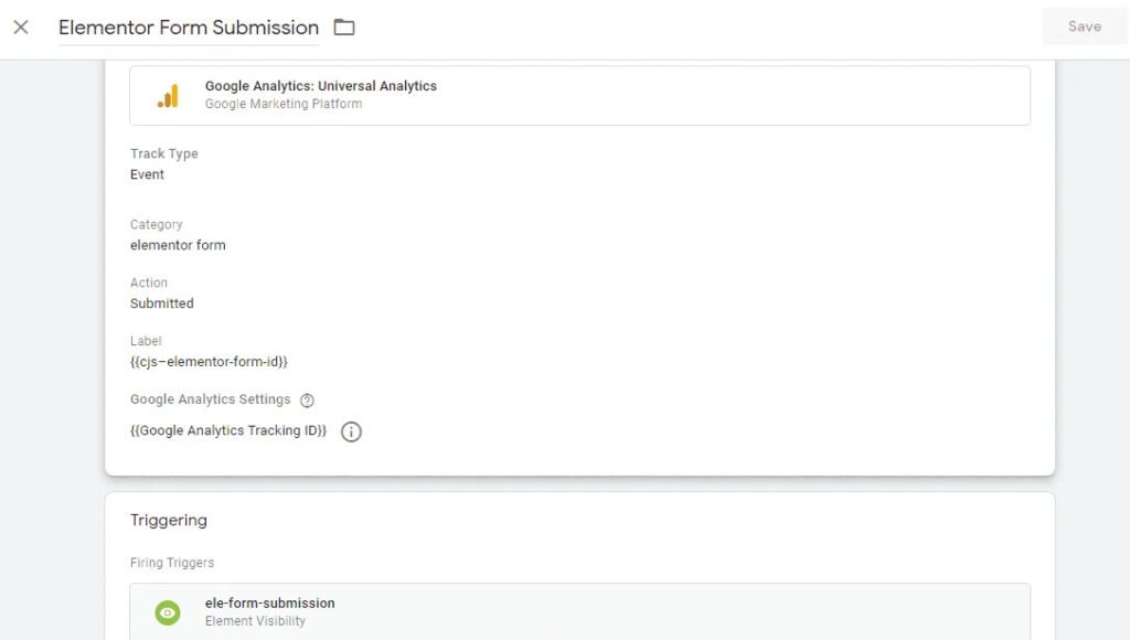 Elementor form submission GTM tag